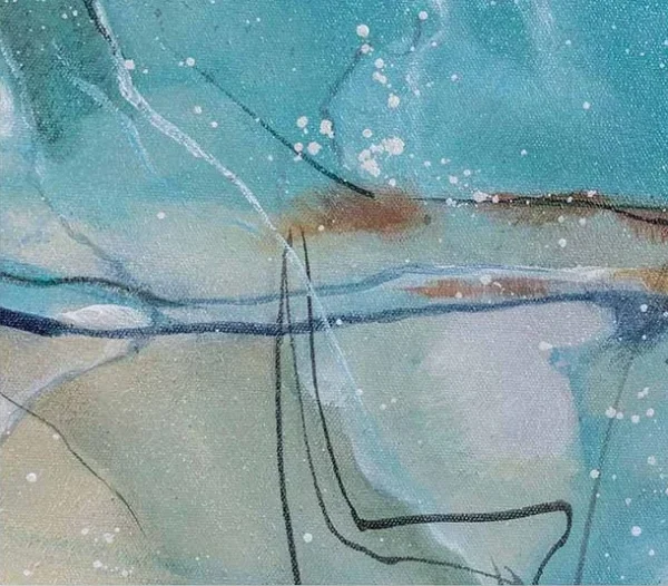 Aqua and Yellow Abstract Painting in blue — detail