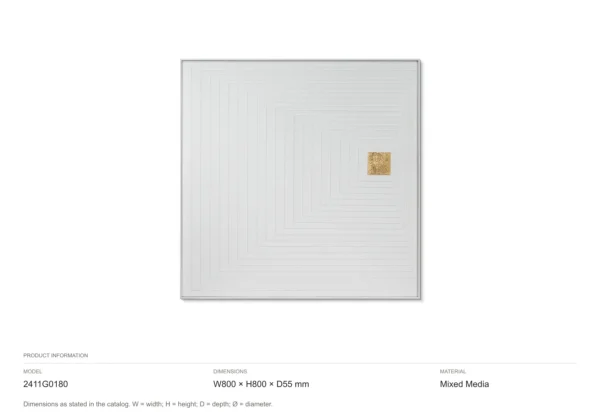 White Concentric Square Relief with Gold Seal, 80 x 80 cm in ivory — dimensions
