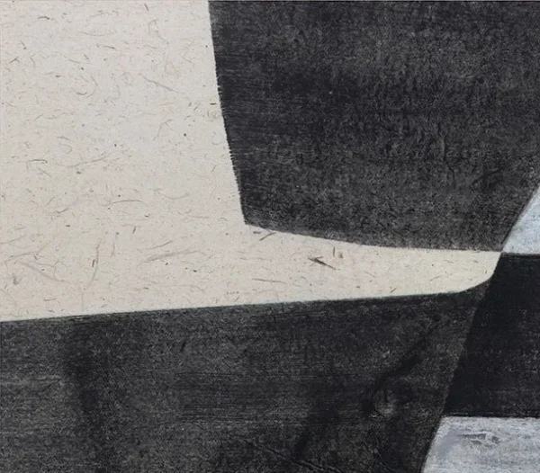 Black Stacked Form Painting in Light Frame, 80 x 120 cm — detail