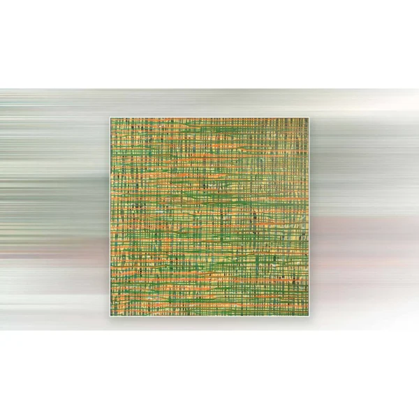 Green and Gold Woven Grid Textured Wall Art, 100 x 100 cm in olive — in a room setting