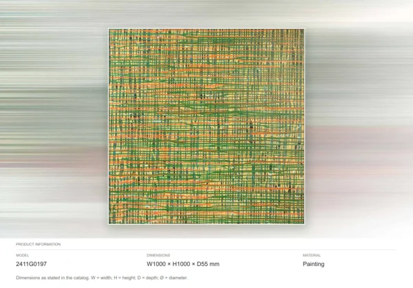 Green and Gold Woven Grid Textured Wall Art, 100 x 100 cm in olive — dimensions