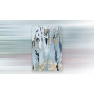 Blue and Gold Drip Abstract Painting, 60 x 90 cm in blue — in a room setting