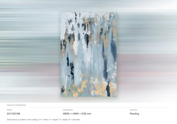 Blue and Gold Drip Abstract Painting, 60 x 90 cm in blue — dimensions
