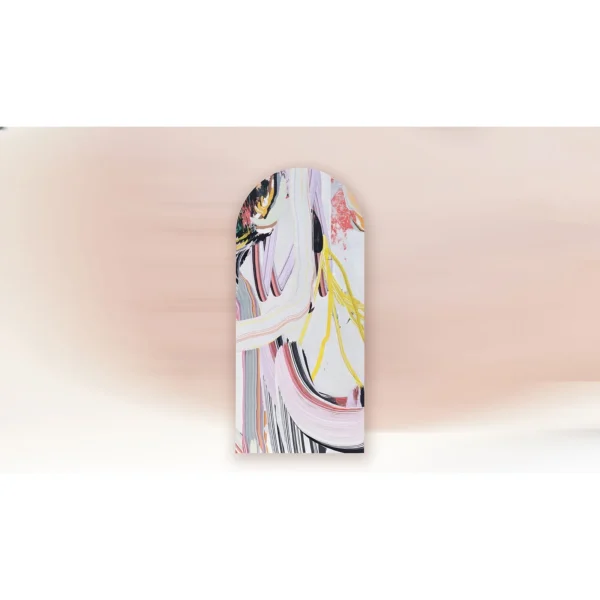 Arched Pink Ribbon Abstract Wall Art, 50 x 110 cm in rose stone — in a room setting