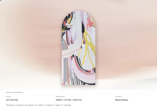 Arched Pink Ribbon Abstract Wall Art, 50 x 110 cm in rose stone — dimensions