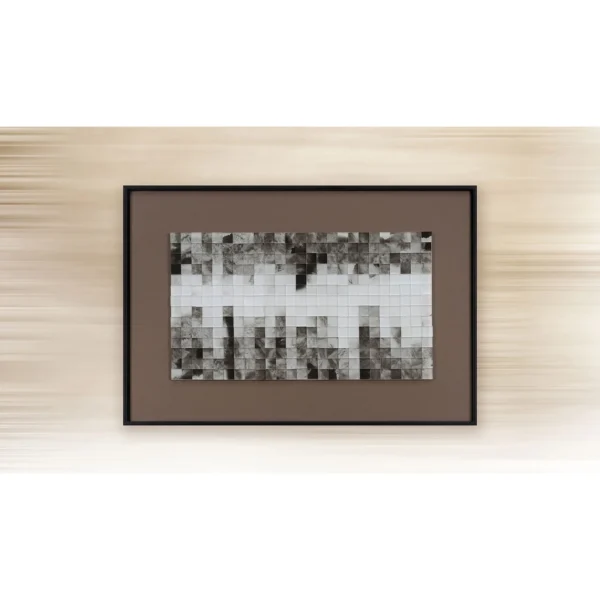 Grey Pixel Mosaic in Brown Frame, 56 x 38 cm — in a room setting