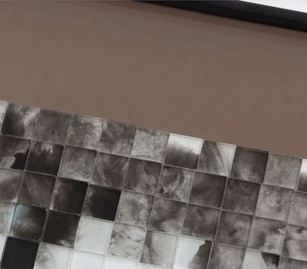 Grey Pixel Mosaic in Brown Frame, 56 x 38 cm — detail