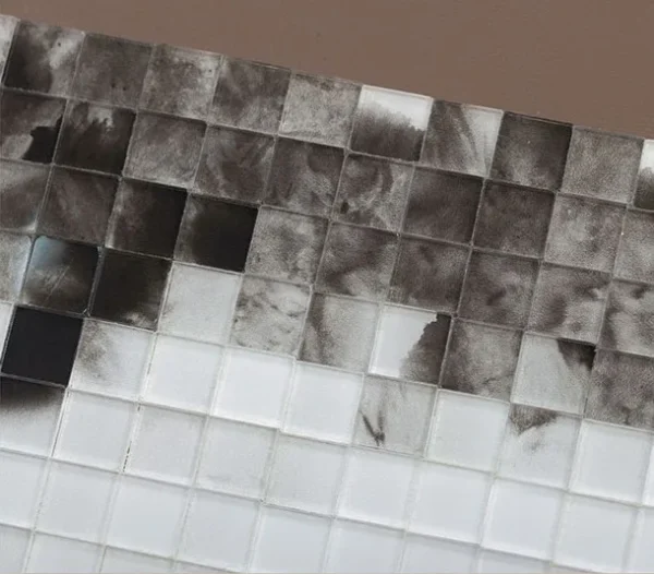 Grey Pixel Mosaic in Brown Frame, 56 x 38 cm — detail