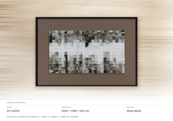 Grey Pixel Mosaic in Brown Frame, 56 x 38 cm — dimensions