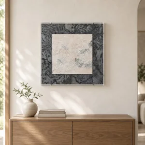 Blush Plaster on Charcoal Textured Painting, 50 x 50 cm in rose stone — front view