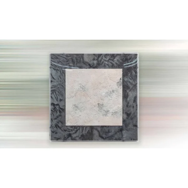 Blush Plaster on Charcoal Textured Painting, 50 x 50 cm in rose stone — in a room setting