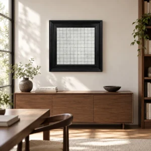 Grey Grid Textured Wall Art in Black Frame, 70 x 70 cm — front view