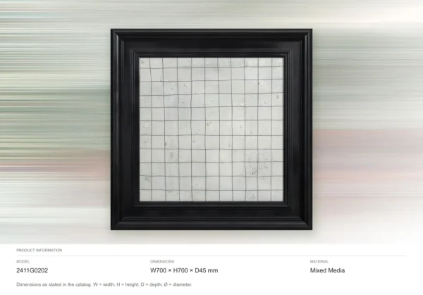 Grey Grid Textured Wall Art in Black Frame, 70 x 70 cm — dimensions