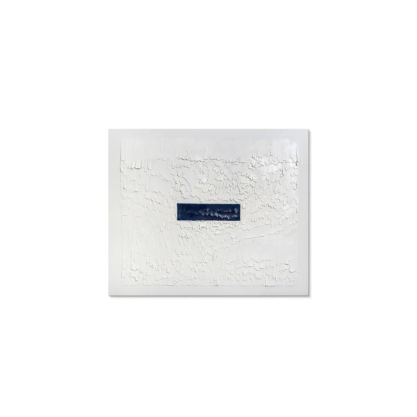 White Impasto Panel with Navy Bar, 120 x 100 cm in ivory — in a room setting