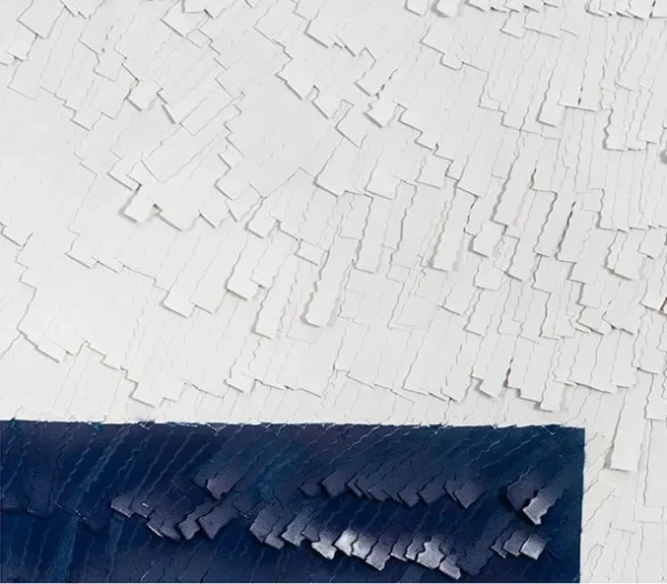 White Impasto Panel with Navy Bar, 120 x 100 cm in ivory — detail