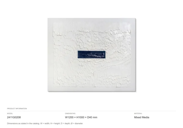 White Impasto Panel with Navy Bar, 120 x 100 cm in ivory — dimensions