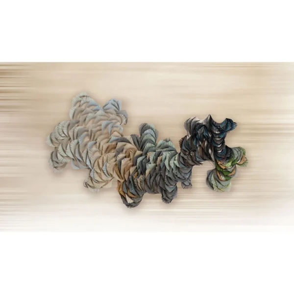 Layered Paper Petal Wall Sculpture in blue — in a room setting