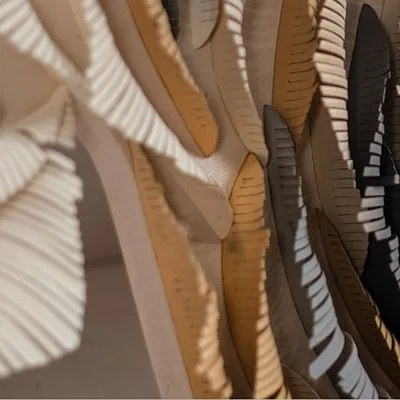 Layered Paper Petal Wall Sculpture in blue — detail