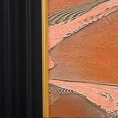 Coral and Grey Marbled Painting in Black Frame, 100 x 100 cm — detail