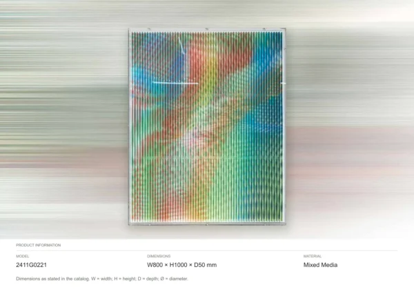 Rainbow Moiré Relief in White Frame, 80 x 100 cm — dimensions