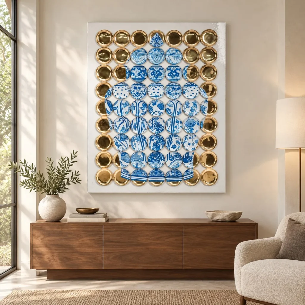 Blue and White Porcelain Vase Mosaic in blue — front view