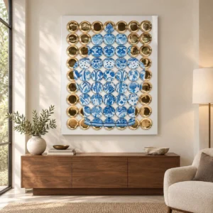 Blue and White Porcelain Vase Mosaic in blue — front view