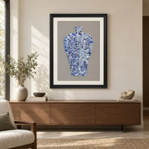 Blue and White Porcelain Vase Mosaic in blue — front view