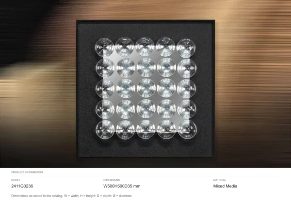 Silver Dome Grid Relief on Black, 50 x 50 cm in silver — dimensions