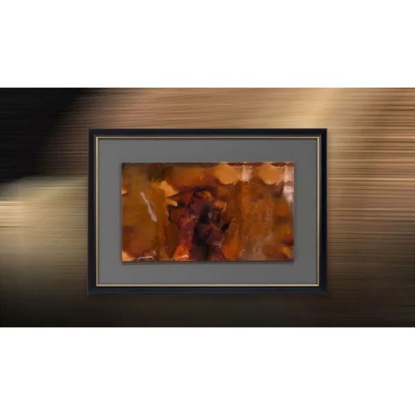 Amber and Red Abstract in rust — in a room setting