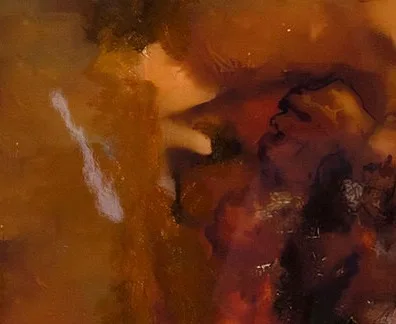 Amber and Red Abstract in rust — detail