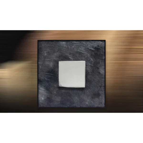 White Square on Charcoal Textured Wall Art in Black Frame — in a room setting