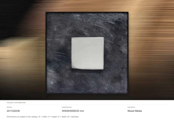 White Square on Charcoal Textured Wall Art in Black Frame — dimensions