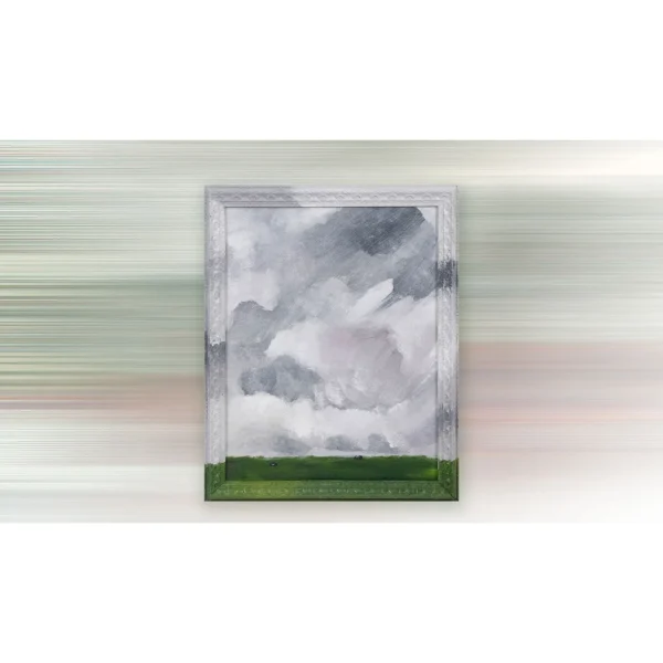 Storm Cloud Over Green Field Painting in slate — in a room setting