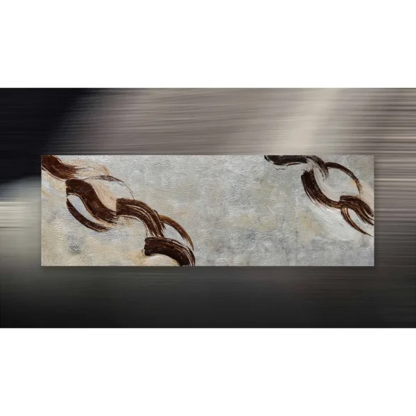 Panoramic Ink Ribbon Painting on Grey Wash, 120 x 40 cm in slate — in a room setting