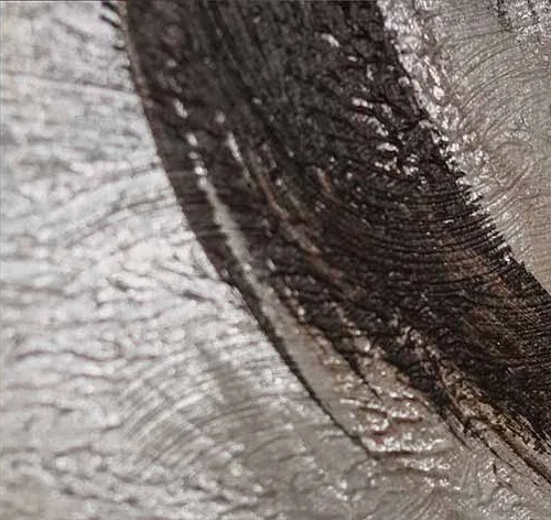 Panoramic Ink Ribbon Painting on Grey Wash, 120 x 40 cm in slate — detail