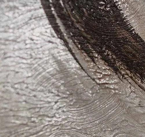 Panoramic Ink Ribbon Painting on Grey Wash, 120 x 40 cm in slate — detail