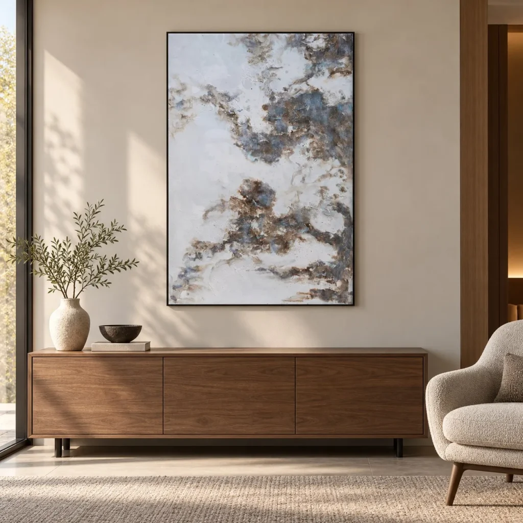 Marble Cloud Textured Painting in Black Frame, 80 x 120 cm — front view