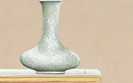 Tall Blossom Vase Still Life Painting in sand — detail