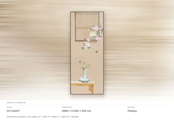 Tall Blossom Vase Still Life Painting in sand — dimensions
