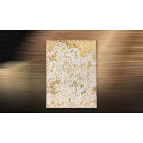 Gold Leaf Mountain Scroll Painting in brushed brass — in a room setting