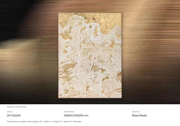 Gold Leaf Mountain Scroll Painting in brushed brass — dimensions