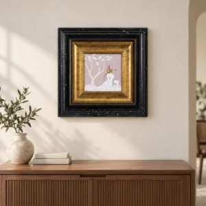 Small Pink Landscape in Gold and Black Frame, 45 x 45 cm — front view