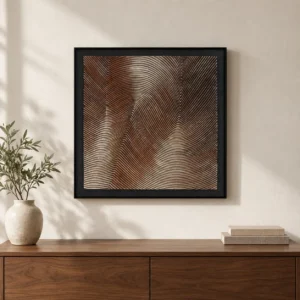 Copper Wave Line Relief in Black Frame, 60 x 60 cm — front view
