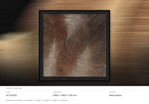Copper Wave Line Relief in Black Frame, 60 x 60 cm — dimensions