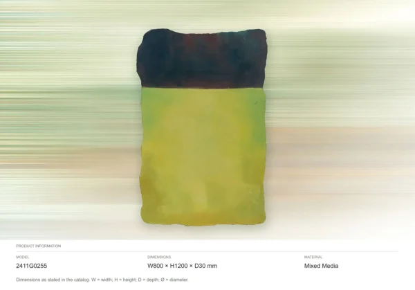 Chartreuse and Ink Colour Field on Torn Panel, 80 x 120 cm in olive — dimensions