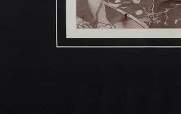 Small Bird on Branch Ink Art in Black Frame, 55 x 40 cm — detail