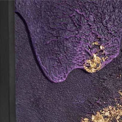 Purple and Gold Ink Bloom Painting in plum — detail