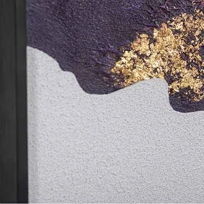 Purple and Gold Ink Bloom Painting in plum — detail