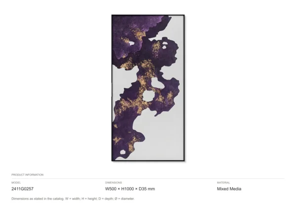 Purple and Gold Ink Bloom Painting in plum — dimensions