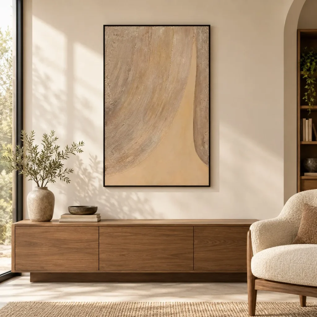 Sand Sweep Textured Painting, 50 x 100 cm in sand — front view